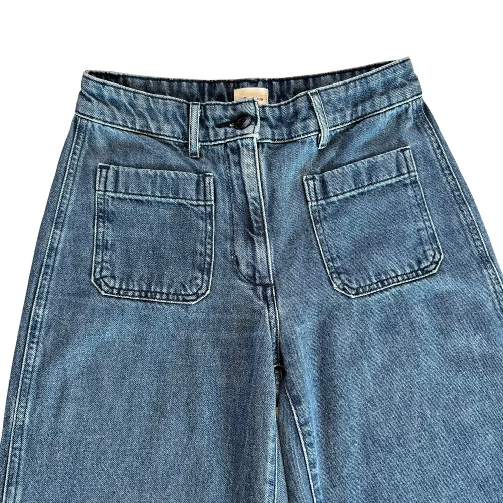 Aritzia Wilfred Free Adrift High Rise Wide Leg (Raw Hem) Jeans Sz 4 Blue Sailor